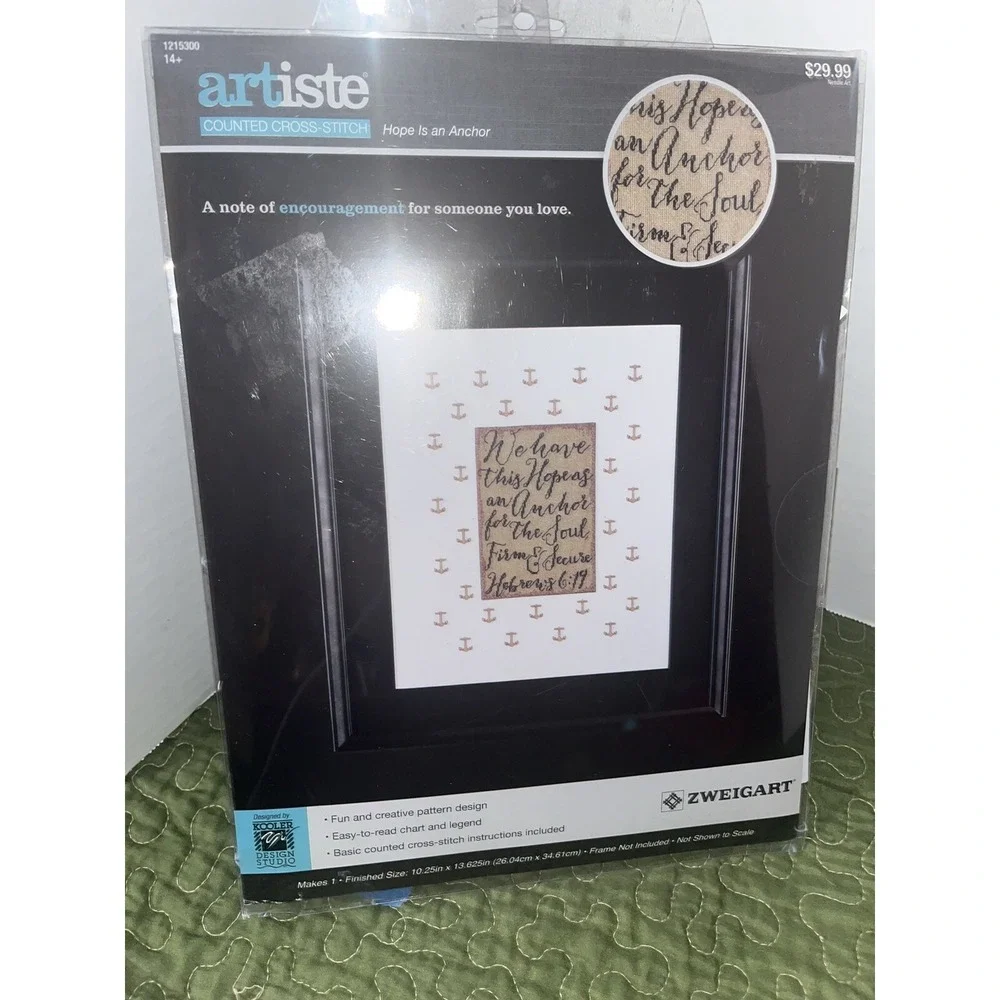 Artiste/Zweigart‎ Counted Cross Stitch~HOPE IS AN ANCHOR~Hebrews 6:19 Metallic